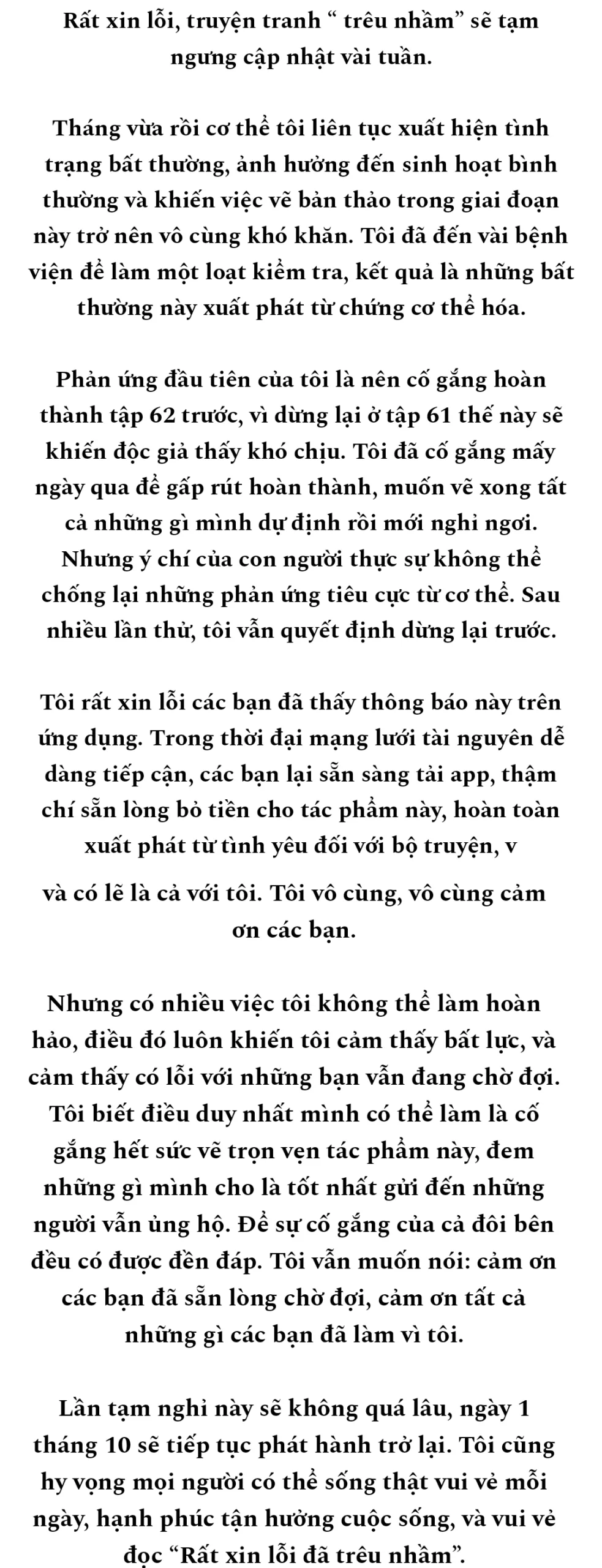 Trêu Nhầm - Chap thông báo